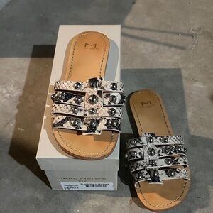 Marc Fisher Women's Snakeskin Studded Sandals - Black and Cream